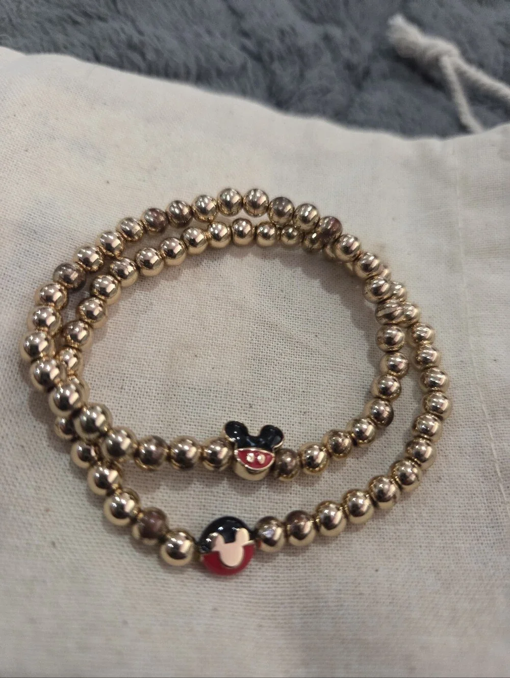 BaubleBar Disney Gold Beaded Bracelet Stack - Initial J & Mickey Mouse